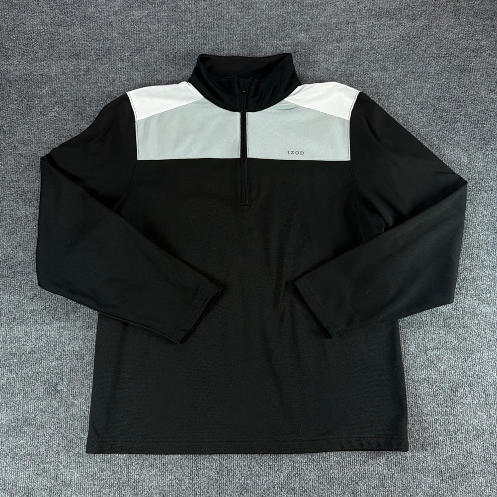 IZOD Golf Mens Medium Quarter Zip Pullover Black Grey Golf Performance Top